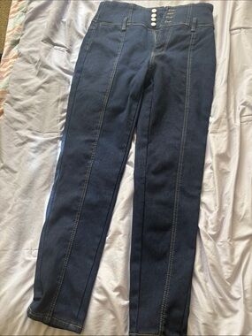 High-Rise Dark Blue Women's Jeans with Front Seams